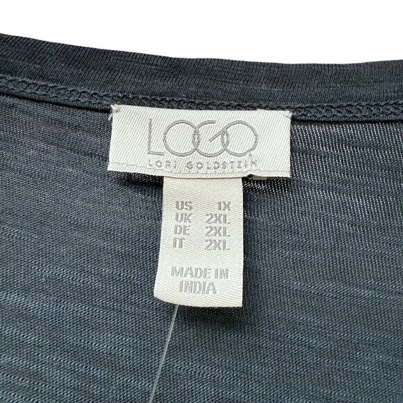 LOGO Lori Goldstein Henley Tee Plus Size 1X Gray Womens Tunic Top 3/4 Sleeve NWT - Picture 3 of 10